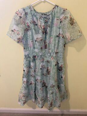 Anthropologie Somerset Mint Green Bird & Floral Mini Dress